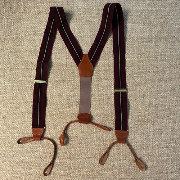 Dooney & Bourke Suspenders Burgundy Ribbon Leather Button On Braces - Picture 7 of 9